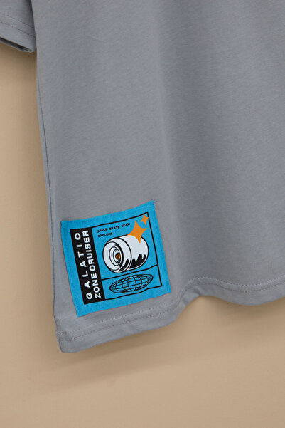 Cansın Mini Smoked Skateboard Printed Text Boys Crew Neck T-Shirt 20919