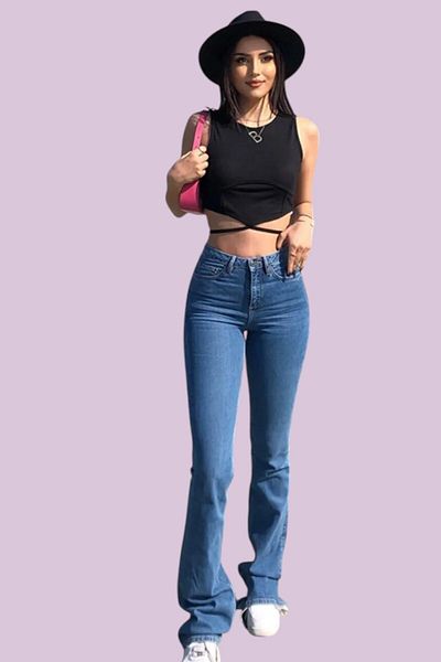 byhaziran butik Willians Medium Blue High Waist Flare Jeans