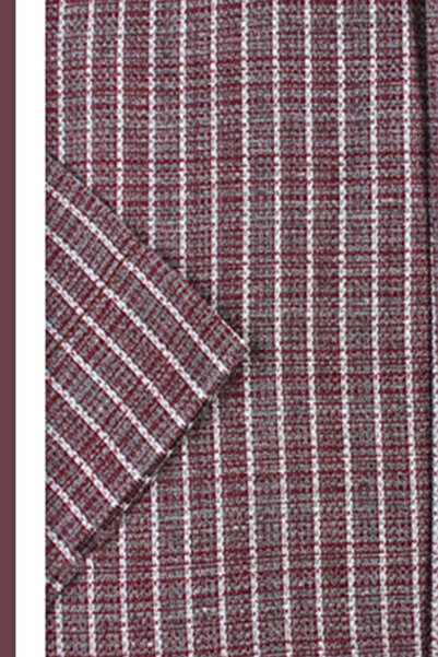 Varetta Men's Burgundy White Short Sleeve Lapel Button Cotton Pocket Striped Shirt