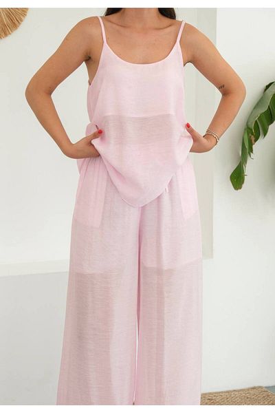 ossons Modal Tulle Blouse Pants Set with Strap