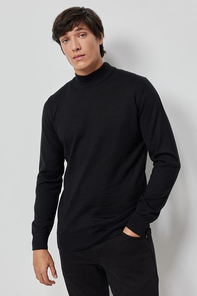 AC&Co / Altınyıldız Classics Men's Black Standard Fit Regular Cut Half Turtleneck Woolen Knitwear Sweater