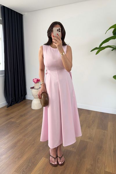 BİRCANÇİL Penya Pink Side Belt Detailed Dress