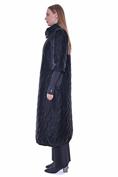 Invee Silk Leather Coat Black