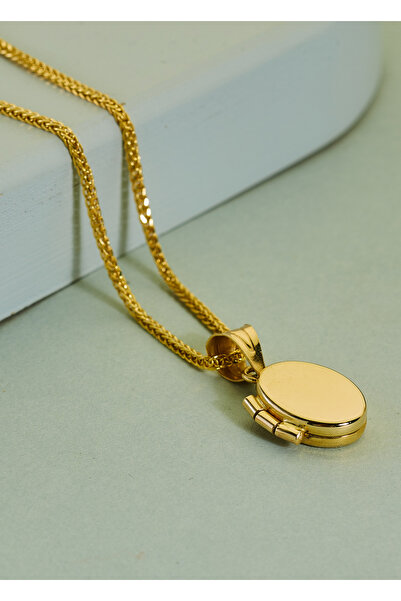 Nilvera Kuyumculuk 14 Ayar Altın Oval Resimli Kapaklı Madalyon Kolye Aydınlatmalı Şık Müvevher Kutusuyla