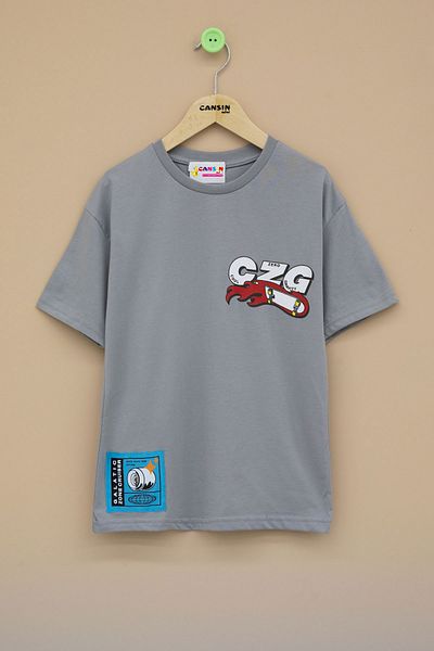 Cansın Mini Καπνιστό T-shirt με εκτύπωση για αγόρια με λαιμόκοψη 20919