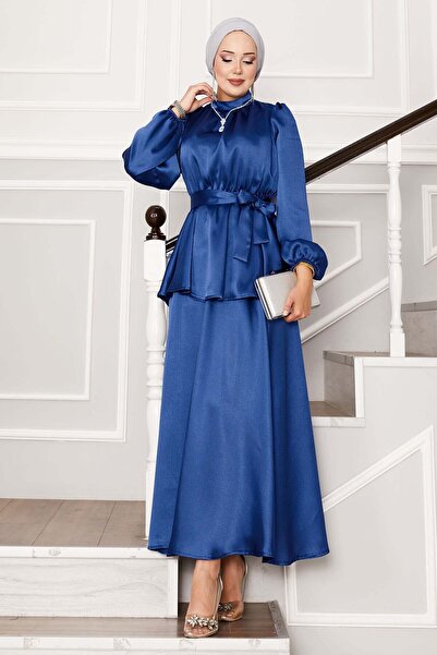 EBRUTESETTÜR Satin Skirt Suit with Gathered Waist Belt Detail