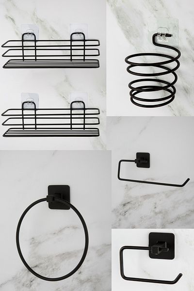 UG Home Double Bathroom Shower Rack Circle Towel Holder Solo Paper Holder Outdoor Adhesive Toilet Paper Holder Steamer Set of 6
