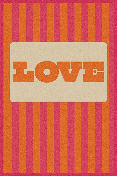 Rugs Modern Halı MOSSO Retro Turuncu Pembe Love Yazı Detaylı Dokuma Taban Dek...