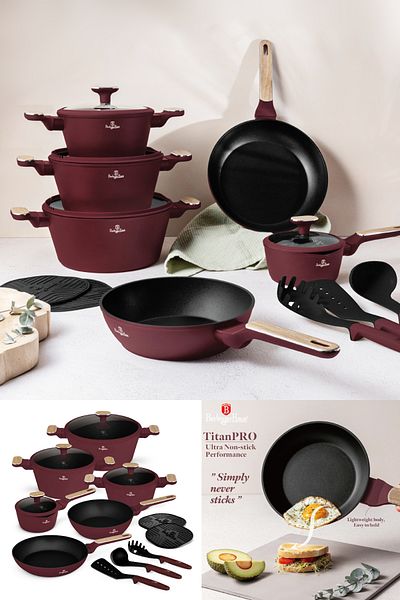Berlinger Haus 15 Pcs Titanium Cookware Set Nonstick Leonardo Nordic Collection Turboinduction All Stoves New
