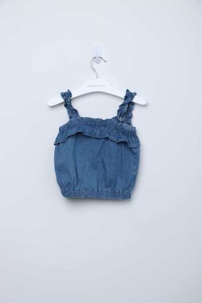 Gingersnaps Girls' Ruffled Strap Denim Crop Blouse