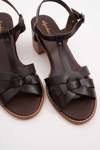 DaphneSandals 100% Handmade Genuine Leather Brown Tan Heeled Sandals - Kp2213