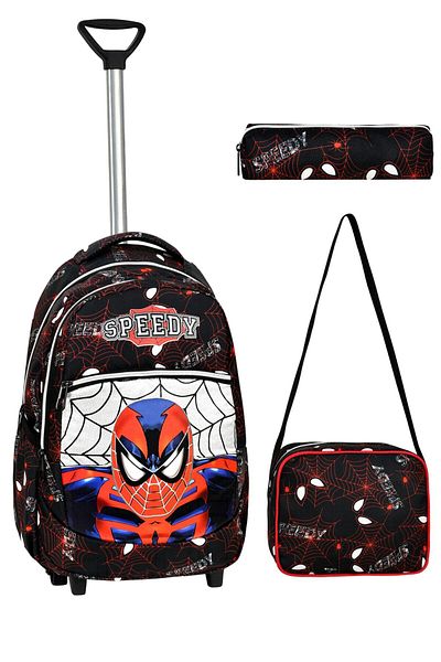 Çanta Trend Geantă pentru școală primară cu racletă, model Spiderman din 3 piese, alimentare pentru băieți și suport pentru stilou