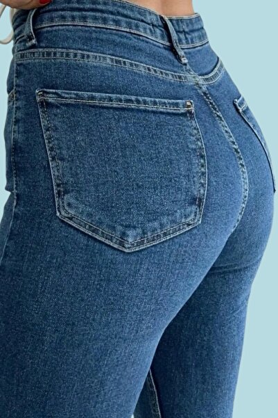 byhaziran butik Γυναικείο ψηλόμεσο μπλε τζιν Dominique