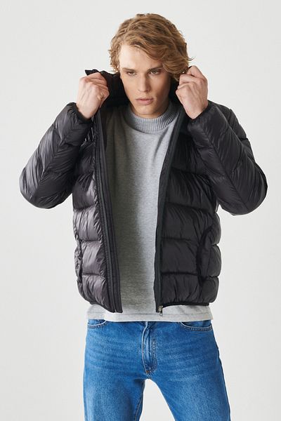 AC&Co / Altınyıldız Classics Men's Black Standard Fit Regular Cut Cold Proof Casual Coat