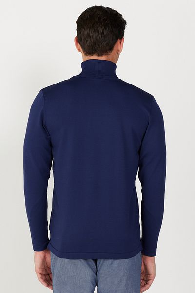 AC&Co / Altınyıldız Classics Men's Navy Blue Standard Fit Regular Cut Full Turtleneck Soft Textured Basic Knitwear Sweater