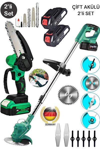 SCHUTZENGER 900Rn Çift Akülü Şarjlı Ot Çalı Çim Kesme Tırpan 7 Başlıklı Ve Şa...