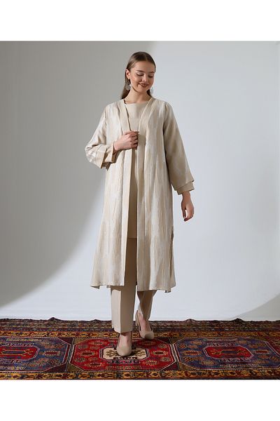 Fi'l Arz Fashion Viscose Linen Cardigan Hijab Suit