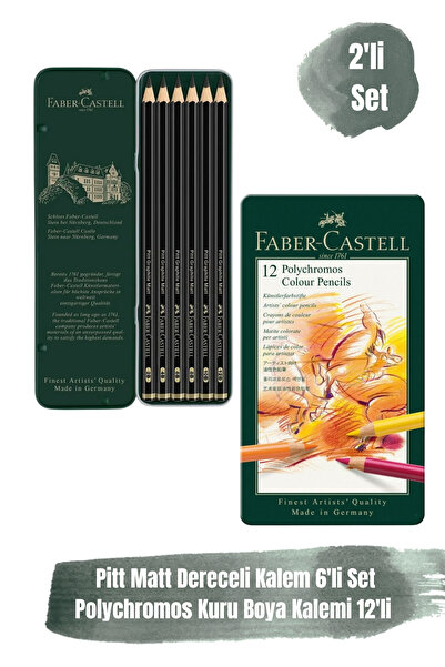 Faber Castell Dereceli Siyah Çizim Kalemi 6'lı ve Polychromos Kuru Boya Kalem...