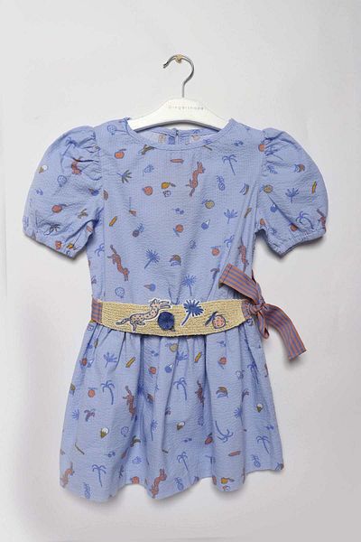 Gingersnaps Girls' Printed Dress with Wide Belt and Short Sleeves