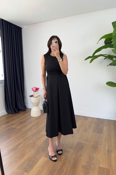 BİRCANÇİL Penya Black Side Belt Detailed Dress