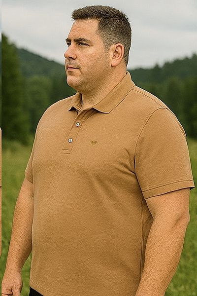 Maccali Men's Large Size Loose Basic Brown Polo Neck T-Shirt