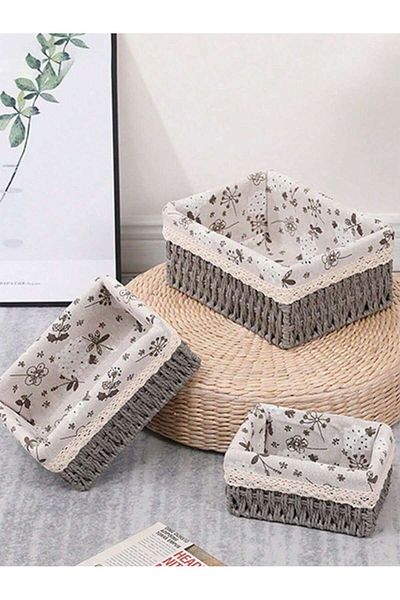 Cozy Nest Handwoven Storage Baskets Set of 3 Durable Rectangular Woven Bins with Removable Fabric Lining