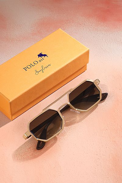 Polo Air Uv400 Protection Metal Frame Plastic Handle Unisex Sunglasses Gold Brown Color Plg-2102C5