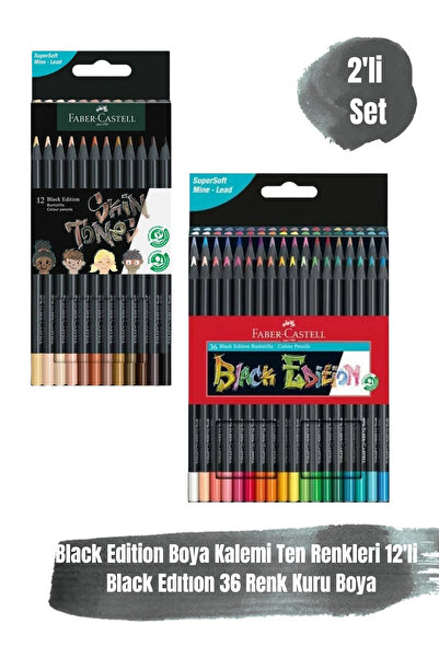 Faber Castell Black Edition Ten Renkleri 12'li Boya Kalemi ve 36 Renk Kuru Bo...