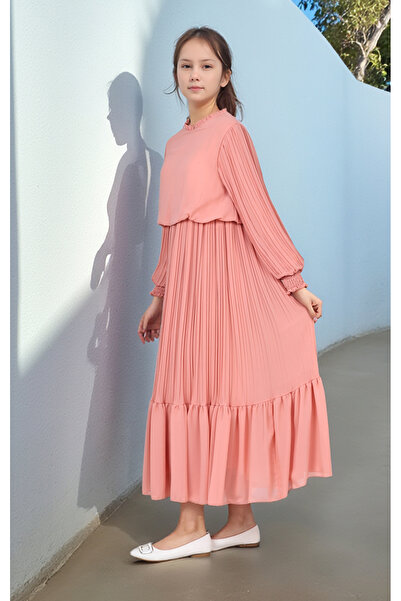 Pantulux Girl's Long Pleated Cotton Chiffon Hijab Dress