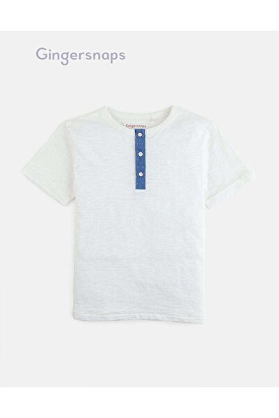 Gingersnaps Boys' Solid T-Shirt with Round Neck and Button Detail on Chest