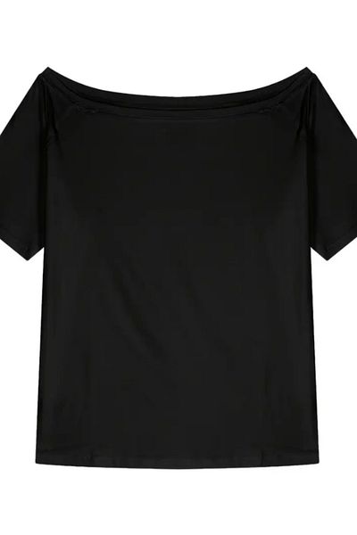 COOL TARZ Tricou negru pentru femei, cu decolteu barcă, oversize