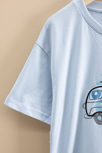 Cansın Mini Μπλε αυτοκίνητο με στάμπα Crew Neck Boy κοντομάνικο μπλουζάκι 20920