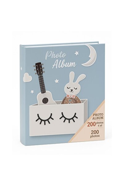 OEM Album Foto pentru Copii – Design cu Iepuras si Chitara, 200 fotografii 10x15 cm, albastru