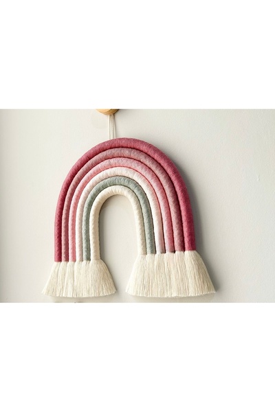 Astra Macrame Makrome Gökkuşağı Duvar Süsü (Mürdüm ve Pastel Tonları)