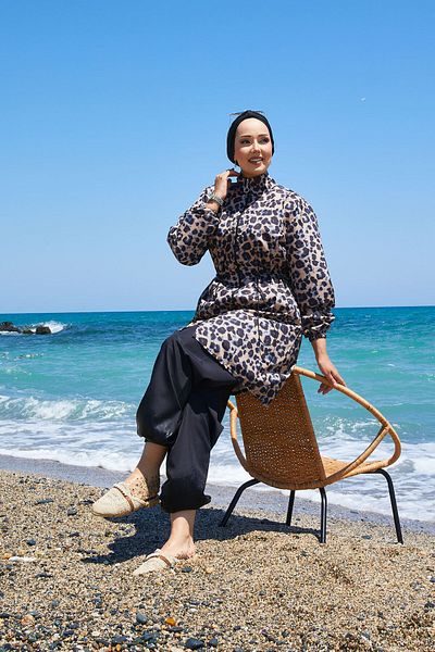 EBRUTESETTÜR Leopard Waist Gathered Hijab Swimsuit