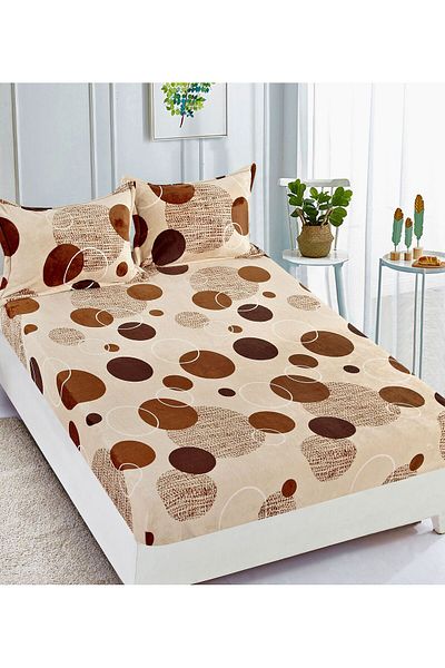 trendyhome Cocolino Bed Cover, 180 x 200 cm, Circles, Cream/Brown, J18056