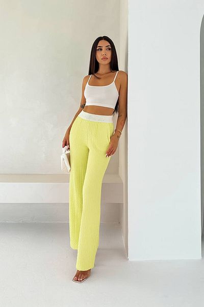 Gugus Women's Seersucker Waist Gucci Elastic Wide Leg Summer Pants