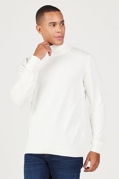 AC&Co / Altınyıldız Classics Men's Ecru Standard Fit Regular Cut Full Turtleneck Cotton Knitwear Sweater
