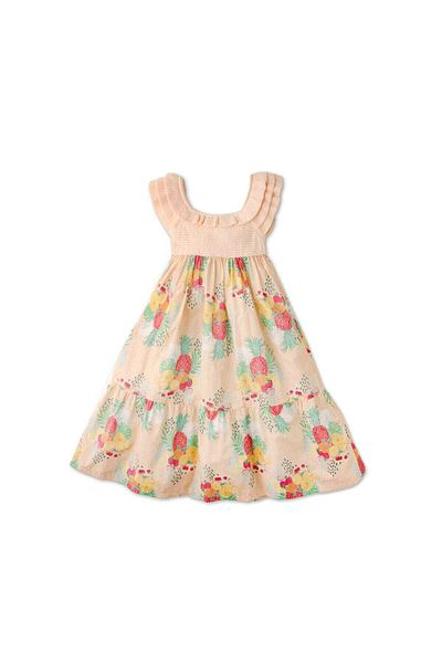 Gingersnaps Peach Floral Long Dress for Girls