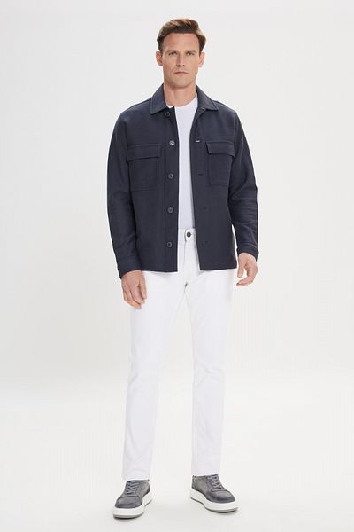 AC&Co / Altınyıldız Classics Men's Navy Blue Standard Fit Regular Fit Shirt Collar 100% Cotton Coat