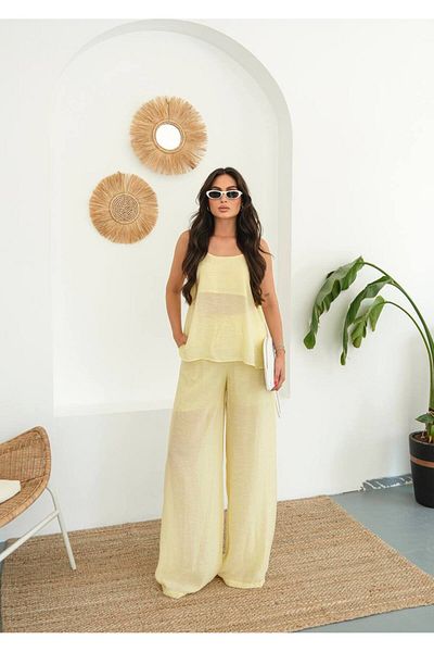 ossons Modal Tulle Blouse Pants Set with Strap