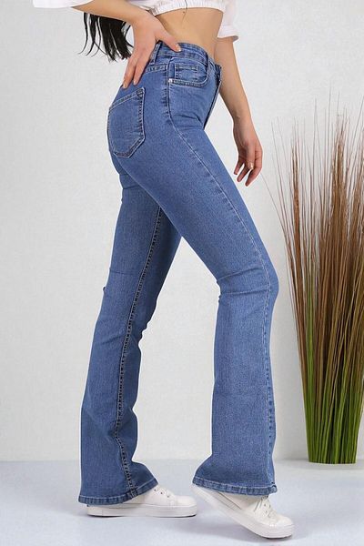 byhaziran butik Syliv Women's High Waist Medium Blue Flare Jeans