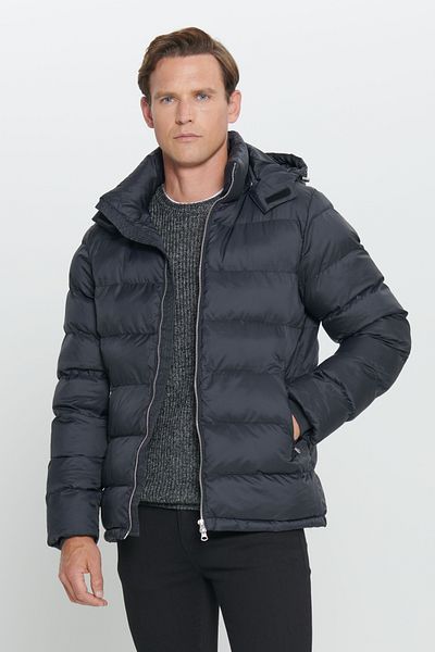 AC&Co / Altınyıldız Classics Men's Black Standard Fit Normal Cut Hooded Stand-Up Collar Coat