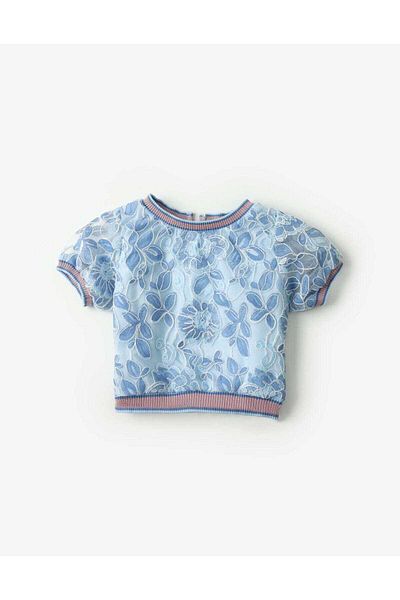 Gingersnaps Girls' Short Sleeve Sheer Floral Top