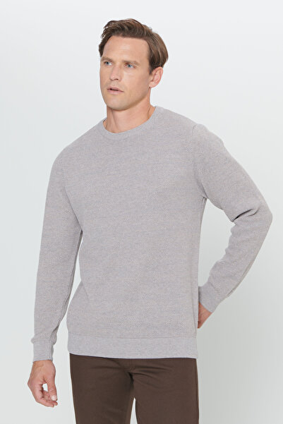 AC&Co / Altınyıldız Classics Erkek Bronz Standart Fit Normal Kesim Bisiklet Yaka Desenli Triko Kazak