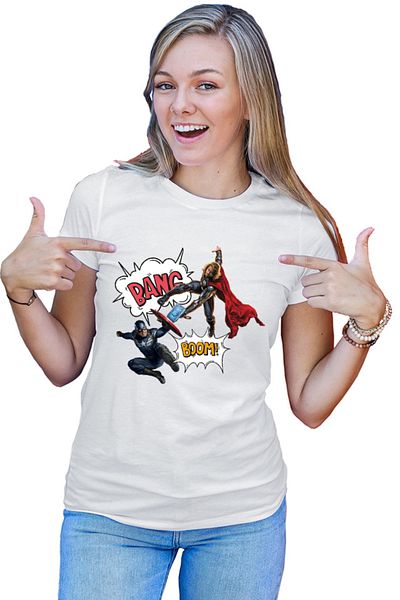 OEM Tricou dama Thor Captain America Fight Shield Hammer Comics Balloons