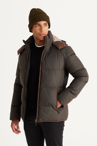 AC&Co / Altınyıldız Classics Men's Brown Standard Fit Regular Cut Hooded Coat
