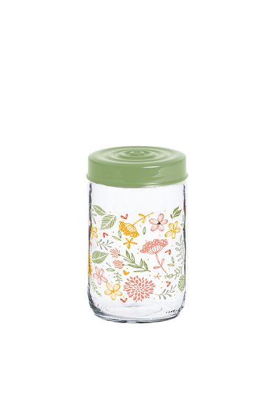 Herevin 660ml Glass Spice Jar with Decorative PP Green Lid Botanic, Transparent