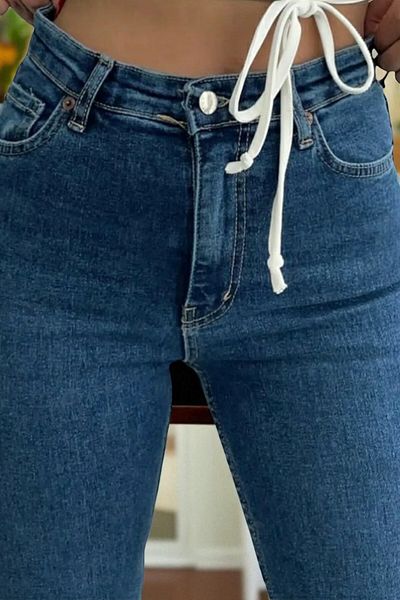 byhaziran butik Beatrice Medium Blue Spanish Leg High Waist Lycra Women's Jeans