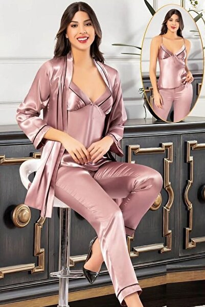 Xses 2101 Women's Mink Satin Pajama Set with Dressing Gown